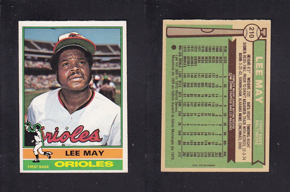 1976 O-PEE-CHEE BASEBALL CARD #210 L. MAY photo