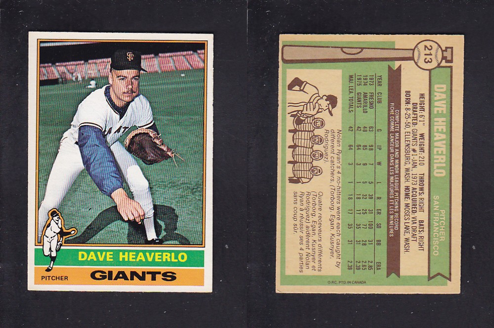 1976 O-PEE-CHEE BASEBALL CARD #213 D. HEAVERLO photo 1976 O-PEE-CHEE BASEBALL CARD #213 D. HEAVERLO photo