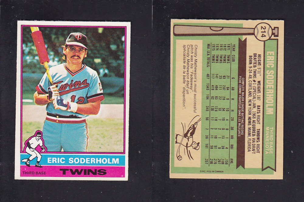 1976 O-PEE-CHEE BASEBALL CARD #214 E. SODERHOLM photo