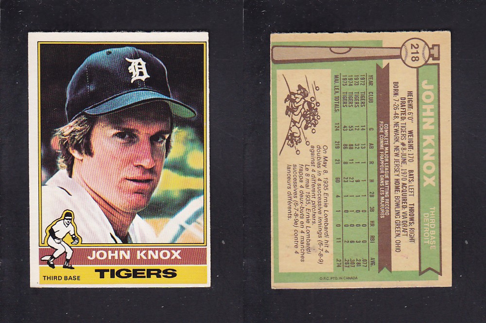 1976 O-PEE-CHEE BASEBALL CARD #218 J. KNOX photo