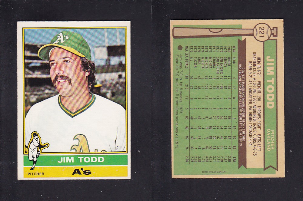 1976 O-PEE-CHEE BASEBALL CARD #221 J. TODD photo