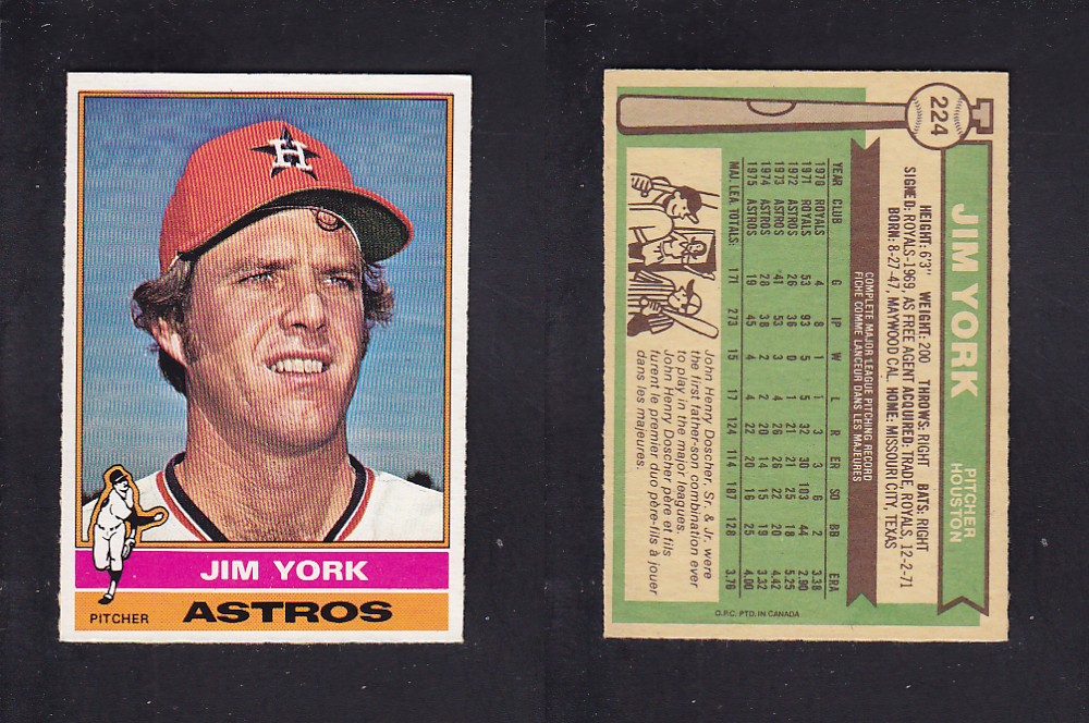 1976 O-PEE-CHEE BASEBALL CARD #224 J. YORK photo 1976 O-PEE-CHEE BASEBALL CARD #224 J. YORK photo