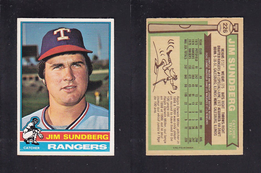 1976 O-PEE-CHEE BASEBALL CARD #226 J. SUNDBERG photo 1976 O-PEE-CHEE BASEBALL CARD #226 J. SUNDBERG photo