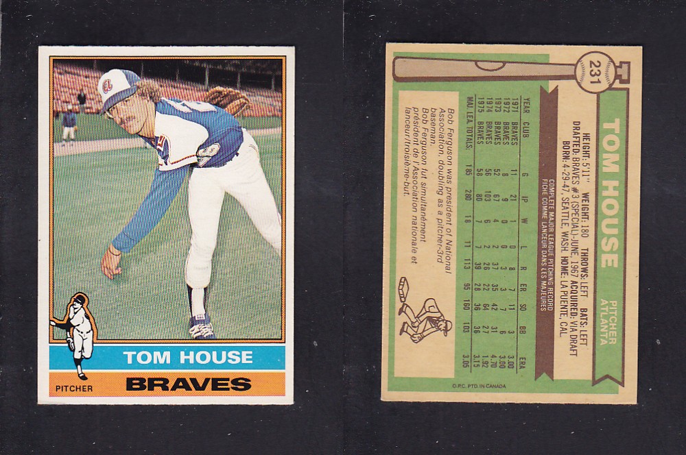 1976 O-PEE-CHEE BASEBALL CARD #231 T. HOUSE photo 1976 O-PEE-CHEE BASEBALL CARD #231 T. HOUSE photo