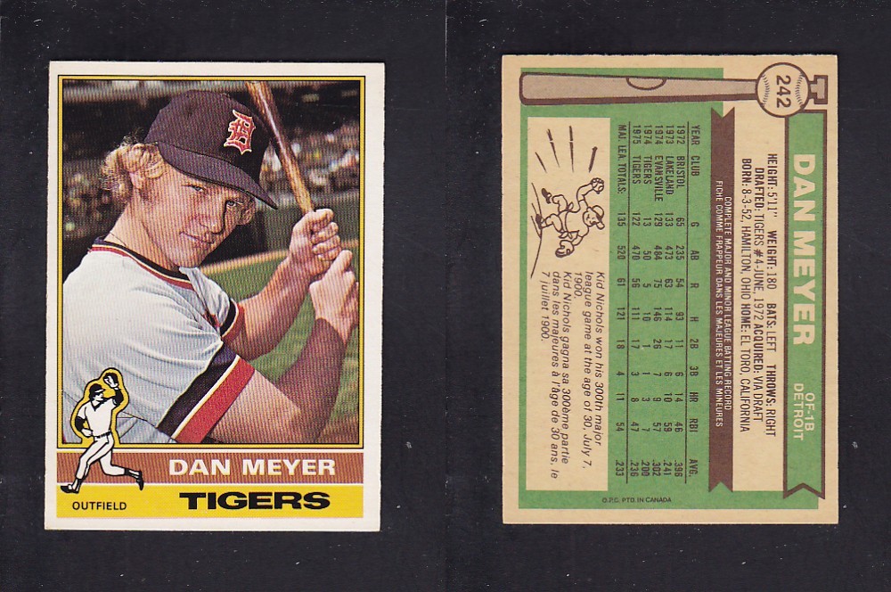 1976 O-PEE-CHEE BASEBALL CARD #242 D. MEYER photo 1976 O-PEE-CHEE BASEBALL CARD #242 D. MEYER photo