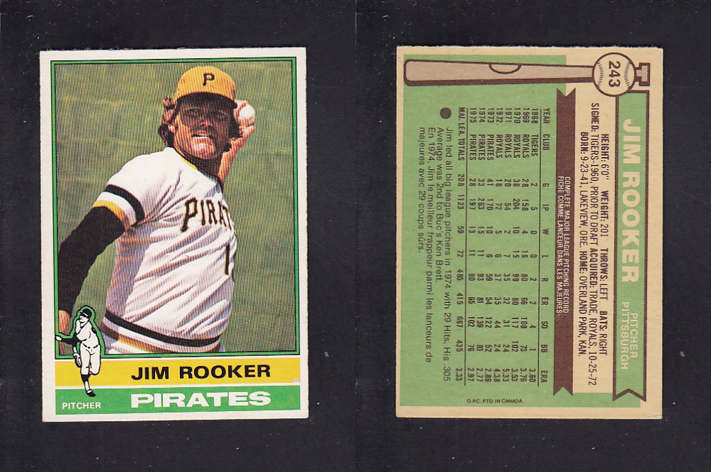 1976 O-PEE-CHEE BASEBALL CARD #243 J. ROOKER photo 1976 O-PEE-CHEE BASEBALL CARD #243 J. ROOKER photo