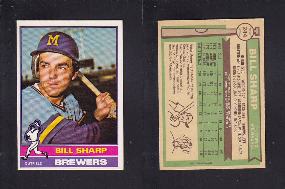 1976 O-PEE-CHEE BASEBALL CARD #244 B. SHARP photo 1976 O-PEE-CHEE BASEBALL CARD #244 B. SHARP photo