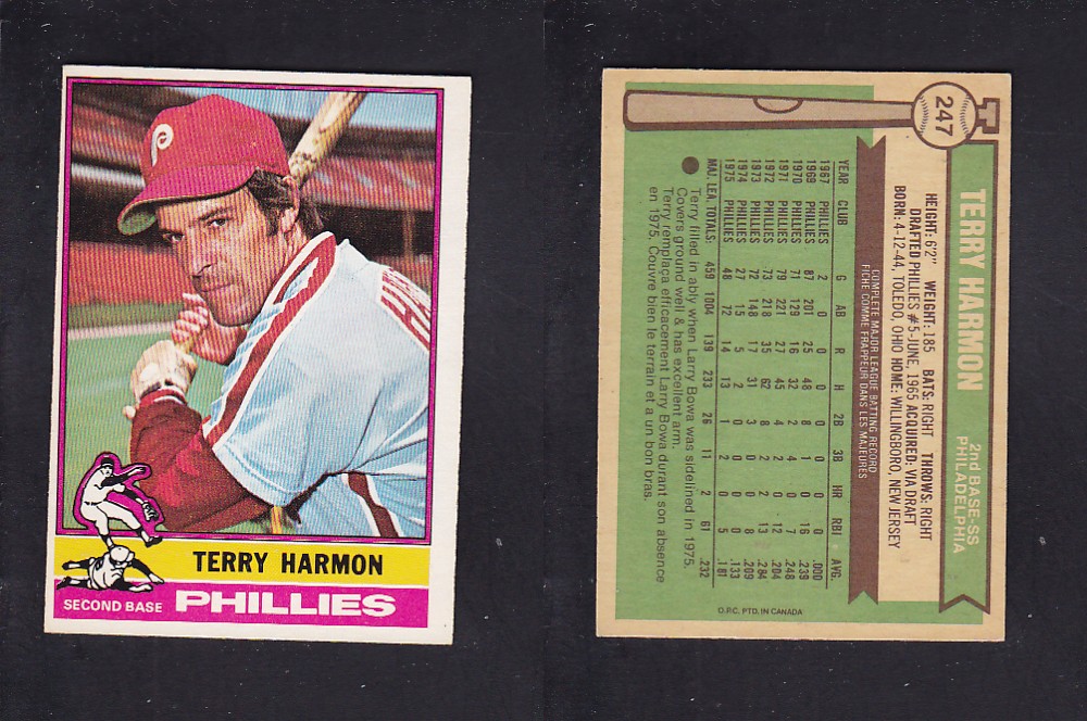 1976 O-PEE-CHEE BASEBALL CARD #247 T. HARMON photo 1976 O-PEE-CHEE BASEBALL CARD #247 T. HARMON photo