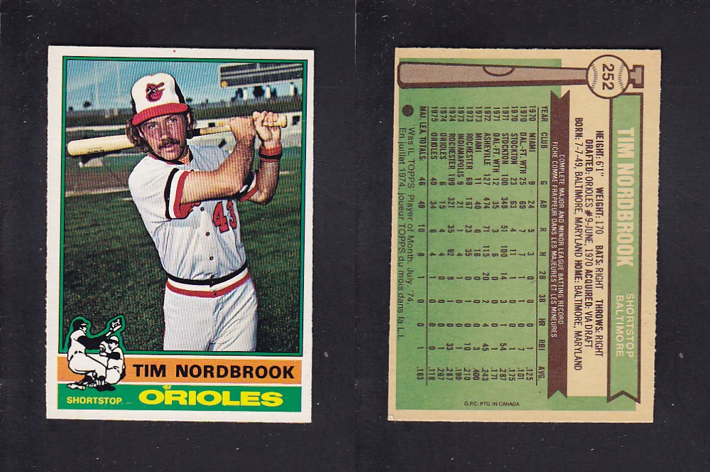 1976 O-PEE-CHEE BASEBALL CARD #252 T. NORDBROOK photo 1976 O-PEE-CHEE BASEBALL CARD #252 T. NORDBROOK photo