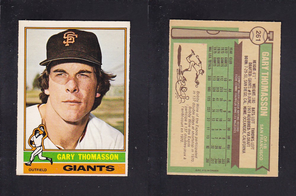1976 O-PEE-CHEE BASEBALL CARD #261 G. THOMASSON photo