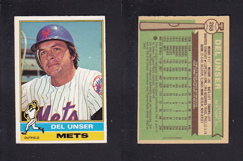 1976 O-PEE-CHEE BASEBALL CARD #268 D. UNSER photo 1976 O-PEE-CHEE BASEBALL CARD #268 D. UNSER photo