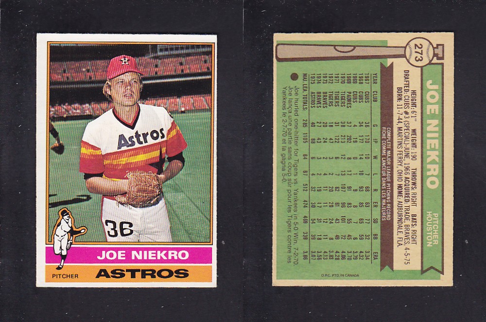 1976 O-PEE-CHEE BASEBALL CARD #273 J. NIEKRO photo 1976 O-PEE-CHEE BASEBALL CARD #273 J. NIEKRO photo
