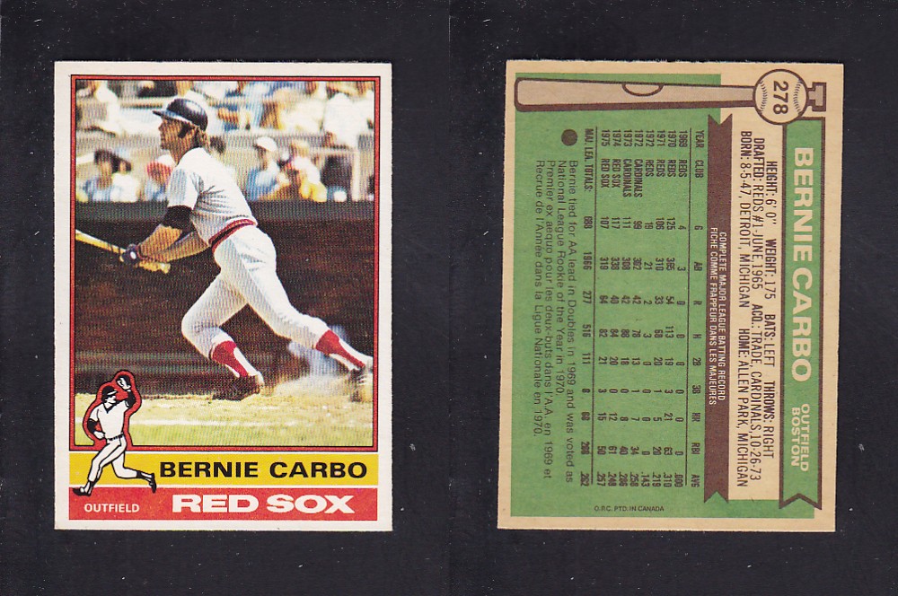1976 O-PEE-CHEE BASEBALL CARD #278 B. CARBO photo 1976 O-PEE-CHEE BASEBALL CARD #278 B. CARBO photo