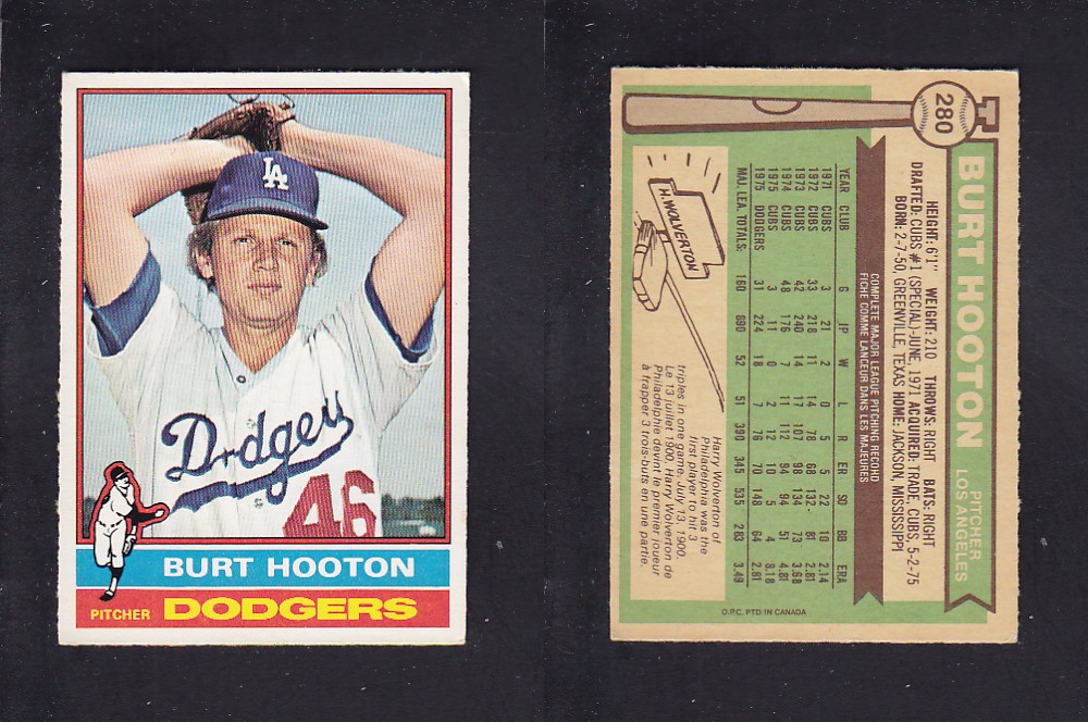 1976 O-PEE-CHEE BASEBALL CARD #280 B. HOOTON photo