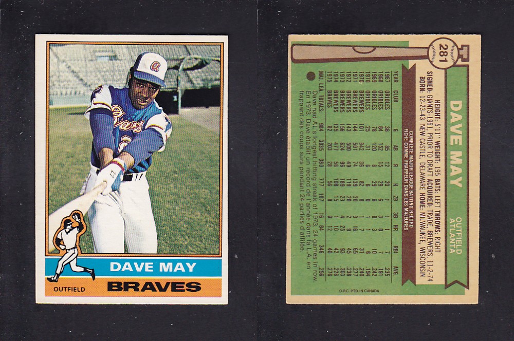 1976 O-PEE-CHEE BASEBALL CARD #281 D. MAY photo