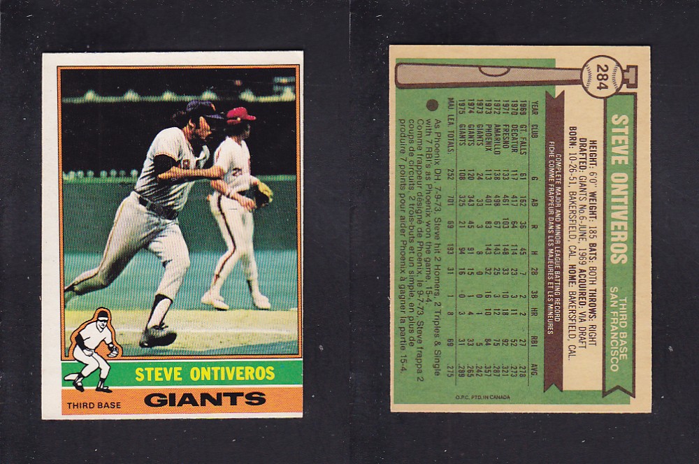 1976 O-PEE-CHEE BASEBALL CARD #284 S. ONTIVEROS photo 1976 O-PEE-CHEE BASEBALL CARD #284 S. ONTIVEROS photo