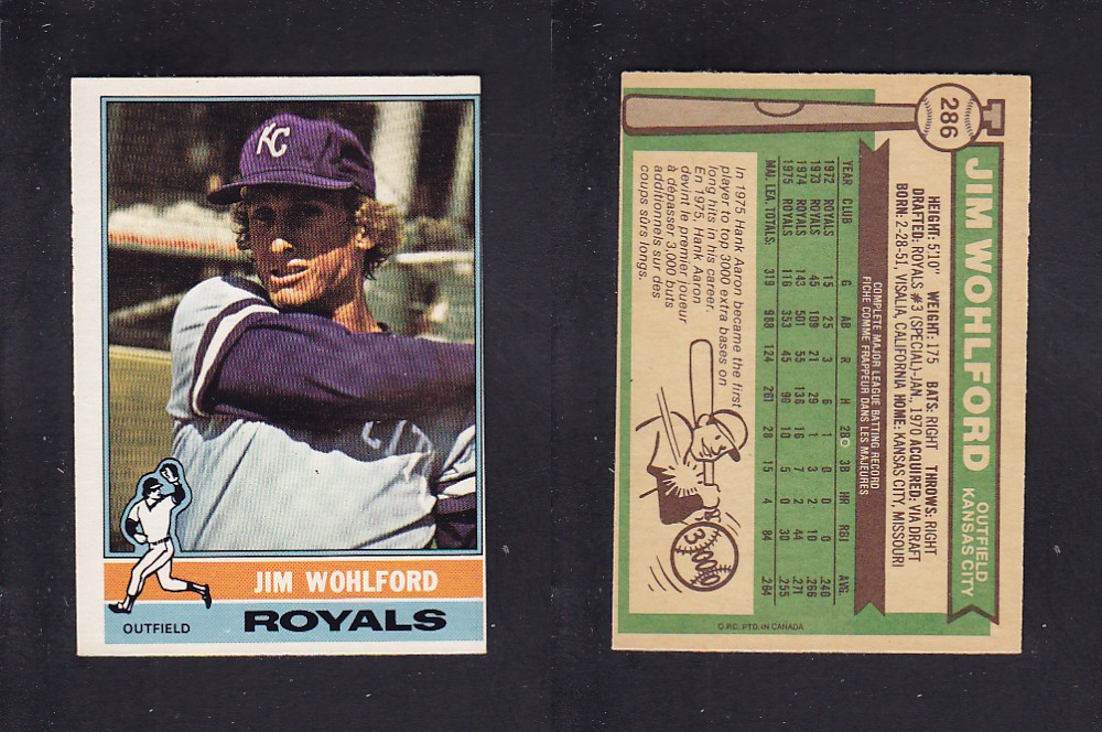 1976 O-PEE-CHEE BASEBALL CARD #286 J. WOHLFORD photo