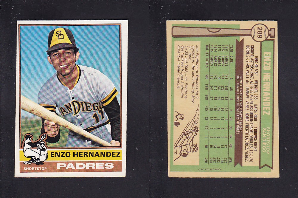 1976 O-PEE-CHEE BASEBALL CARD #289 E. HERNANDEZ photo
