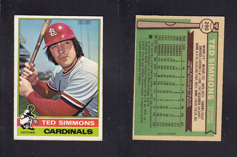 1976 O-PEE-CHEE BASEBALL CARD #290 T. SIMMONS photo 1976 O-PEE-CHEE BASEBALL CARD #290 T. SIMMONS photo