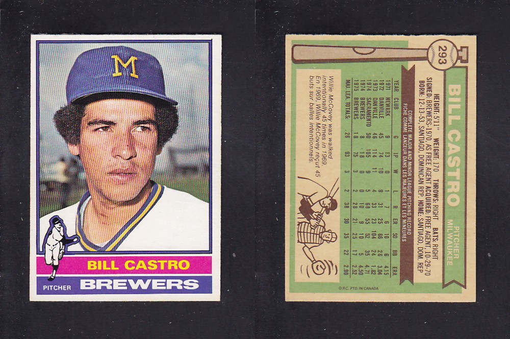 1976 O-PEE-CHEE BASEBALL CARD #293 B. CASTRO photo 1976 O-PEE-CHEE BASEBALL CARD #293 B. CASTRO photo