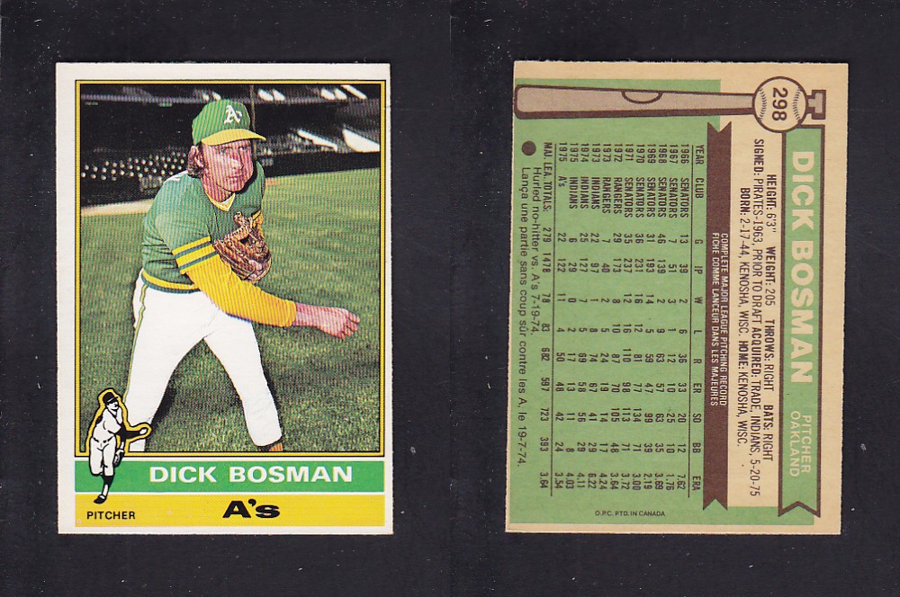 1976 O-PEE-CHEE BASEBALL CARD #298 D. BOSMAN photo 1976 O-PEE-CHEE BASEBALL CARD #298 D. BOSMAN photo