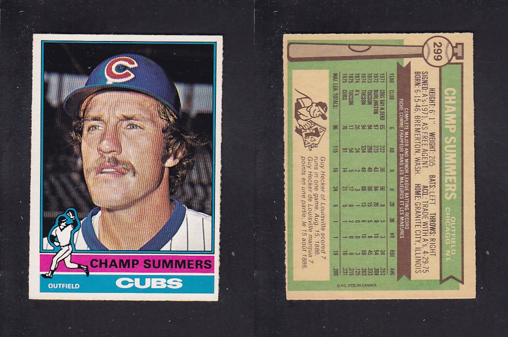 1976 O-PEE-CHEE BASEBALL CARD #299 C. SUMMERS photo 1976 O-PEE-CHEE BASEBALL CARD #299 C. SUMMERS photo