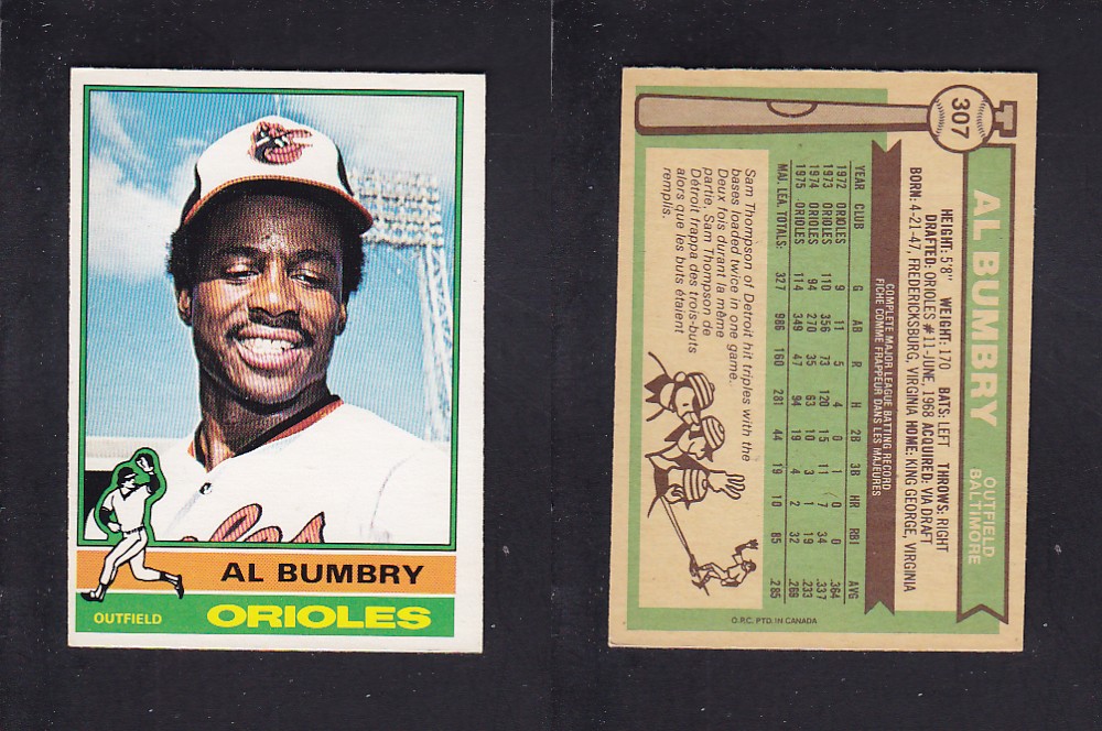 1976 O-PEE-CHEE BASEBALL CARD #307 A. BUMBRY photo 1976 O-PEE-CHEE BASEBALL CARD #307 A. BUMBRY photo