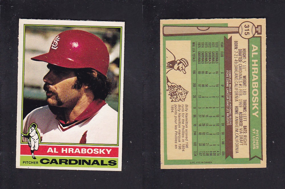 1976 O-PEE-CHEE BASEBALL CARD #315 A. HRABOSKY photo 1976 O-PEE-CHEE BASEBALL CARD #315 A. HRABOSKY photo