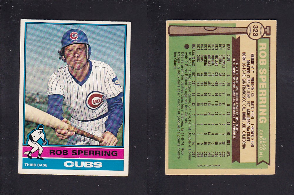 1976 O-PEE-CHEE BASEBALL CARD #323 R. SPERRING photo 1976 O-PEE-CHEE BASEBALL CARD #323 R. SPERRING photo