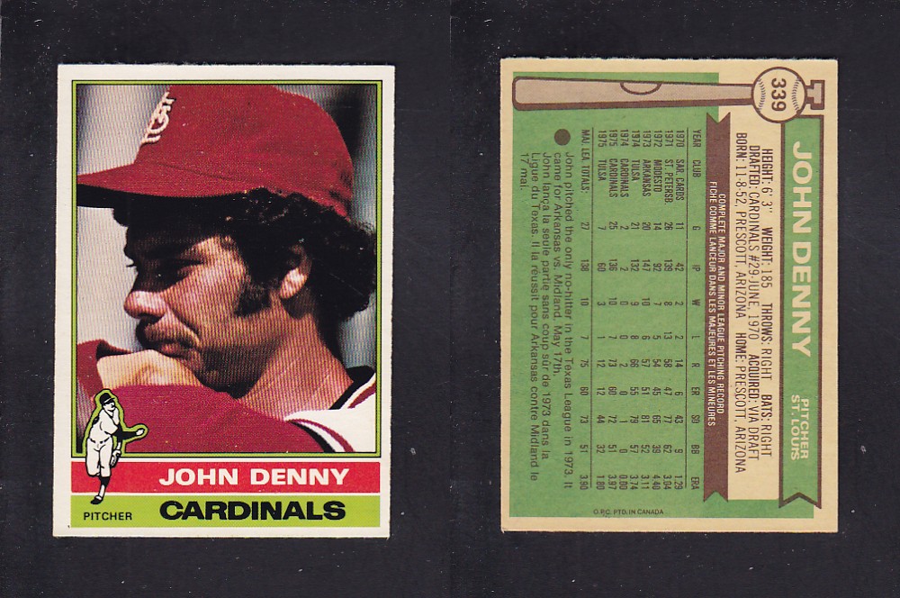 1976 O-PEE-CHEE BASEBALL CARD #339 J. DENNY photo 1976 O-PEE-CHEE BASEBALL CARD #339 J. DENNY photo