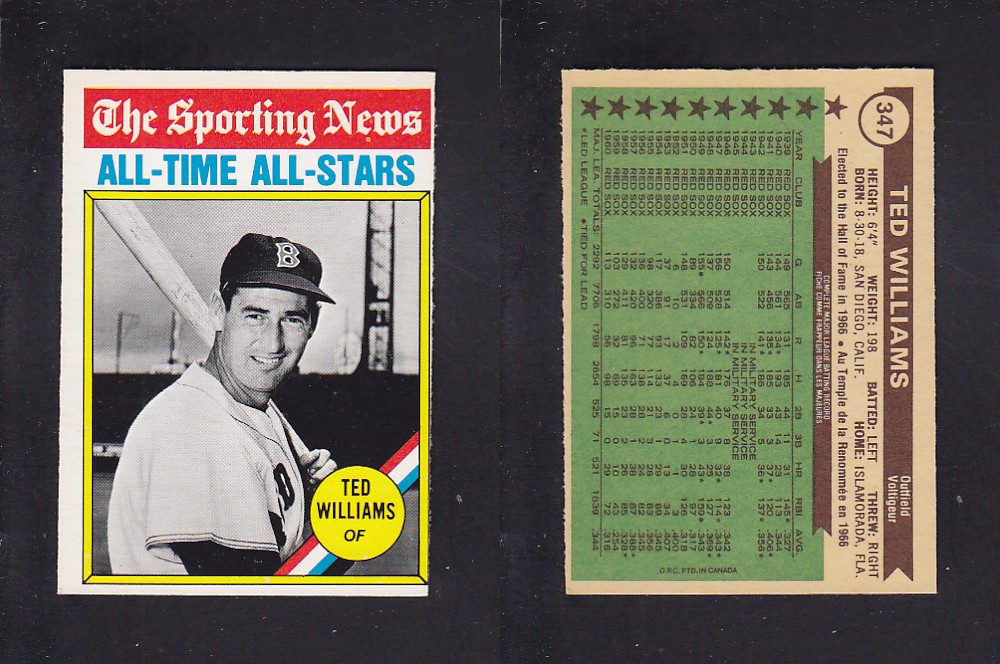1976 O-PEE-CHEE BASEBALL CARD #347 T. WILLIAMS photo 1976 O-PEE-CHEE BASEBALL CARD #347 T. WILLIAMS photo