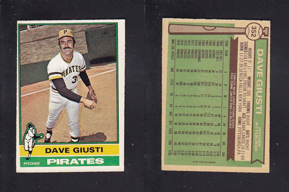 1976 O-PEE-CHEE BASEBALL CARD #352 D. GIUSTI photo