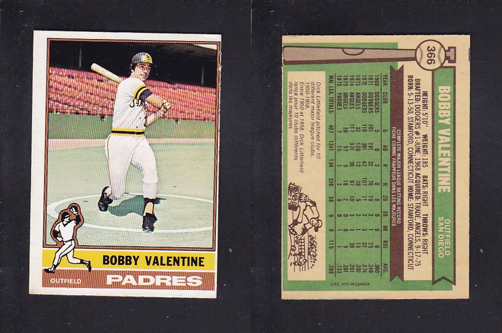 1976 O-PEE-CHEE BASEBALL CARD #366 B. VALENTINE photo 1976 O-PEE-CHEE BASEBALL CARD #366 B. VALENTINE photo