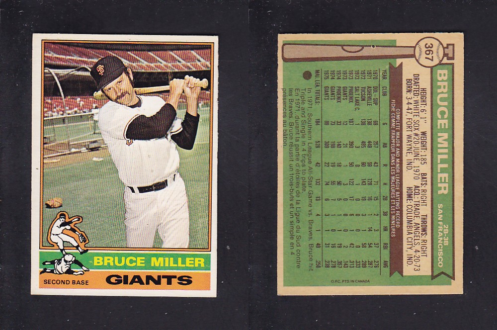 1976 O-PEE-CHEE BASEBALL CARD #367 B. MILLER photo 1976 O-PEE-CHEE BASEBALL CARD #367 B. MILLER photo