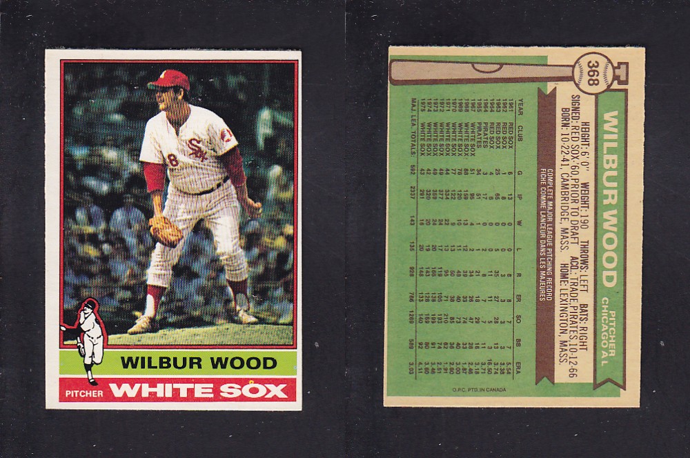1976 O-PEE-CHEE BASEBALL CARD #368 W. WOOD photo 1976 O-PEE-CHEE BASEBALL CARD #368 W. WOOD photo