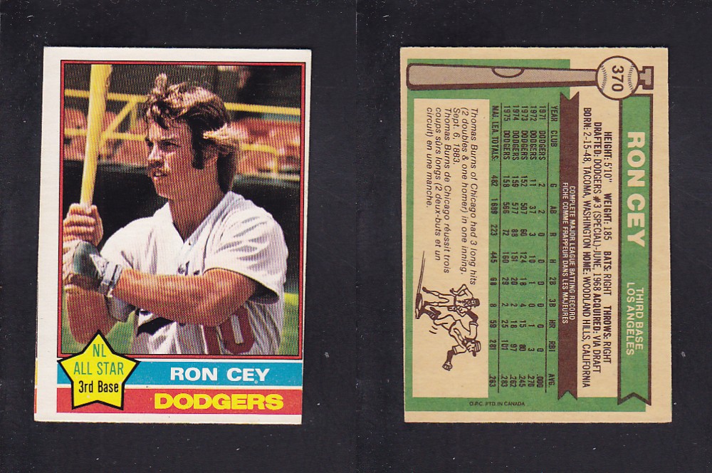1976 O-PEE-CHEE BASEBALL CARD #370 R. CEY photo 1976 O-PEE-CHEE BASEBALL CARD #370 R. CEY photo
