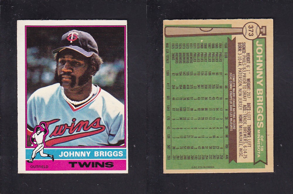 1976 O-PEE-CHEE BASEBALL CARD #373 J. BRIGGS photo