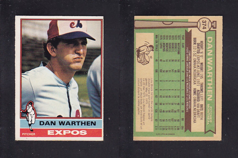 1976 O-PEE-CHEE BASEBALL CARD #374 D. WARTHEN photo 1976 O-PEE-CHEE BASEBALL CARD #374 D. WARTHEN photo