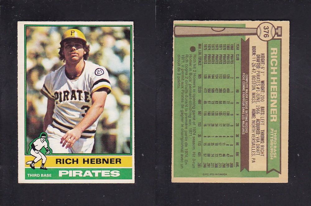 1976 O-PEE-CHEE BASEBALL CARD #376 R. HEBNER photo 1976 O-PEE-CHEE BASEBALL CARD #376 R. HEBNER photo