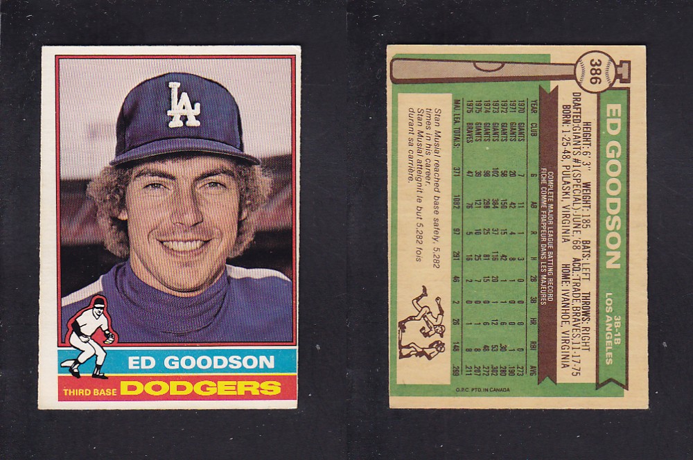 1976 O-PEE-CHEE BASEBALL CARD #386 E. GOODSON photo 1976 O-PEE-CHEE BASEBALL CARD #386 E. GOODSON photo