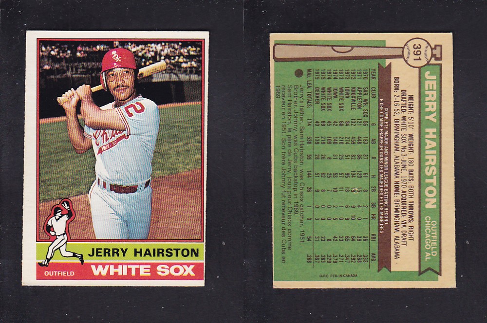 1976 O-PEE-CHEE BASEBALL CARD #391 J. HAIRSTON photo 1976 O-PEE-CHEE BASEBALL CARD #391 J. HAIRSTON photo