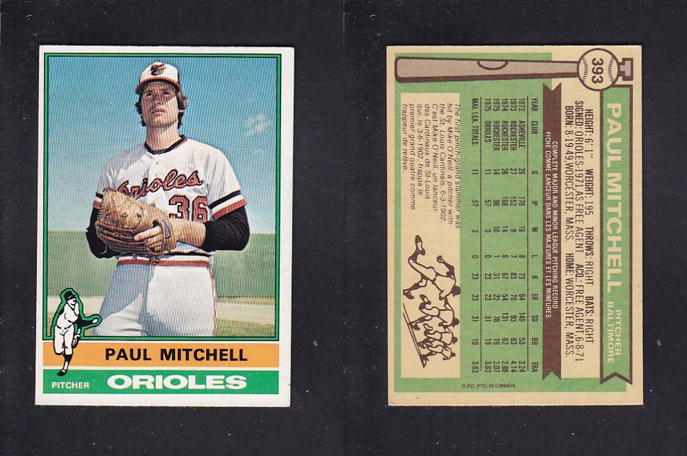 1976 O-PEE-CHEE BASEBALL CARD #393 P. MITCHELL photo 1976 O-PEE-CHEE BASEBALL CARD #393 P. MITCHELL photo