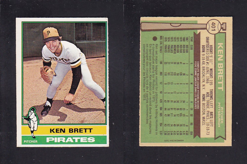 1976 O-PEE-CHEE BASEBALL CARD #401 K. BRETT photo 1976 O-PEE-CHEE BASEBALL CARD #401 K. BRETT photo