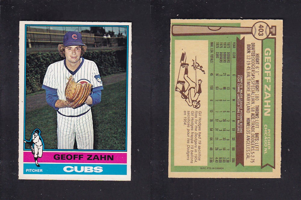 1976 O-PEE-CHEE BASEBALL CARD #403 G. ZAHN photo 1976 O-PEE-CHEE BASEBALL CARD #403 G. ZAHN photo