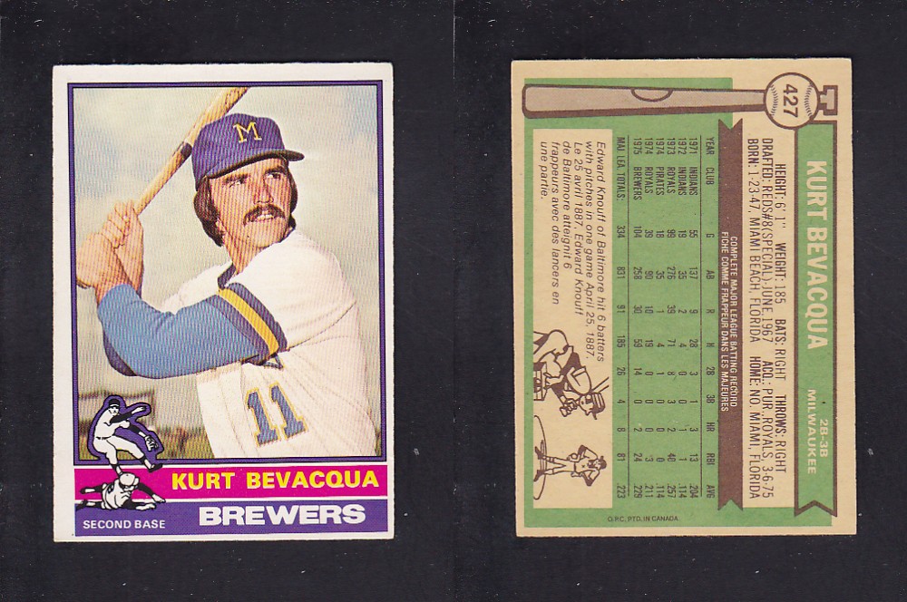 1976 O-PEE-CHEE BASEBALL CARD #427 K. BEVACQUA photo
