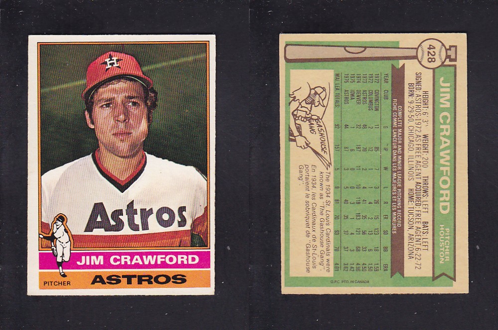 1976 O-PEE-CHEE BASEBALL CARD #428 J. CRAWFORD photo 1976 O-PEE-CHEE BASEBALL CARD #428 J. CRAWFORD photo