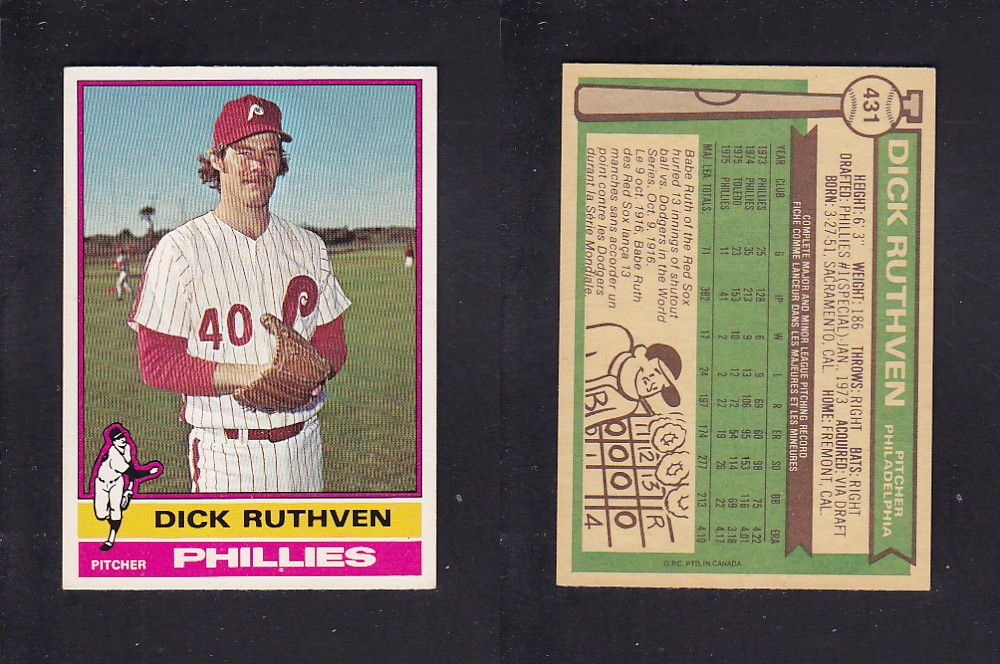 1976 O-PEE-CHEE BASEBALL CARD #431 D. RUTHVEN photo 1976 O-PEE-CHEE BASEBALL CARD #431 D. RUTHVEN photo