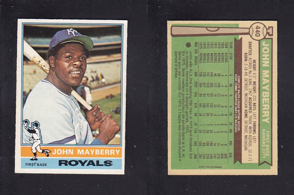 1976 O-PEE-CHEE BASEBALL CARD #440 J. MAYBERRY photo