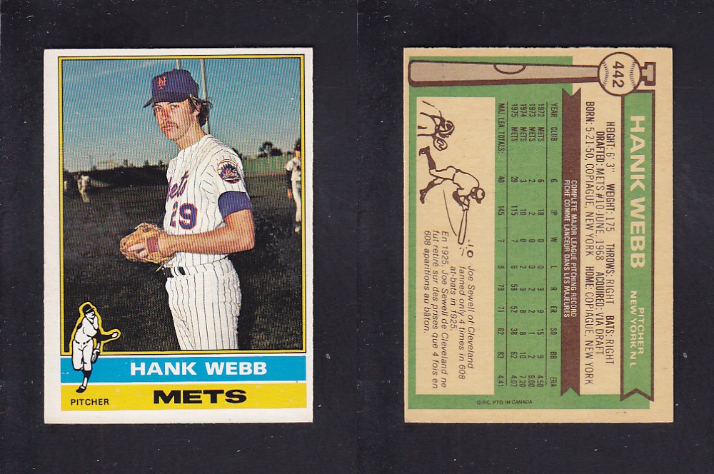 1976 O-PEE-CHEE BASEBALL CARD #442 H. WEBB photo 1976 O-PEE-CHEE BASEBALL CARD #442 H. WEBB photo