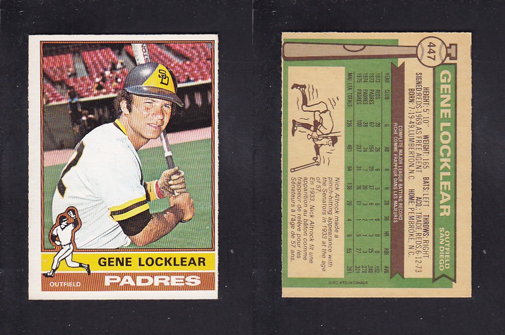 1976 O-PEE-CHEE BASEBALL CARD #447 G. LOCKLEAR photo 1976 O-PEE-CHEE BASEBALL CARD #447 G. LOCKLEAR photo